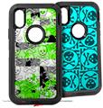 2x Decal style Skin Wrap Set compatible with Otterbox Defender iPhone X and Xs Case - Checker Skull Splatter Green (CASE NOT INCLUDED)