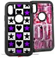 2x Decal style Skin Wrap Set compatible with Otterbox Defender iPhone X and Xs Case - Purple Hearts And Stars (CASE NOT INCLUDED)