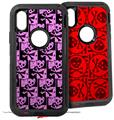 2x Decal style Skin Wrap Set compatible with Otterbox Defender iPhone X and Xs Case - Skull Checker Pink (CASE NOT INCLUDED)