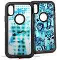2x Decal style Skin Wrap Set compatible with Otterbox Defender iPhone X and Xs Case - Electro Graffiti Blue (CASE NOT INCLUDED)