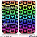 iPhone 4 Decal Style Vinyl Skin - Love Heart Checkers Rainbow (DOES NOT fit newer iPhone 4S)