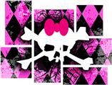 Pink Diamond Skull - 7 Piece Fabric Peel and Stick Wall Skin Art (50x38 inches)