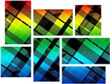 Rainbow Plaid - 7 Piece Fabric Peel and Stick Wall Skin Art (50x38 inches)