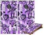 Cornhole Game Board Vinyl Skin Wrap Kit - Premium Laminated - Scene Kid Sketches Purple fits 24x48 game boards (GAMEBOARDS NOT INCLUDED)