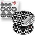Decal Style Vinyl Skin Wrap 3 Pack for PopSockets Hearts And Stars Black and White (POPSOCKET NOT INCLUDED)