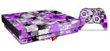 Skin Wrap for XBOX One X Console and Controller Purple Checker Skull Splatter