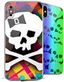 2 Decal style Skin Wraps set for Apple iPhone X and XS Rainbow Plaid Skull