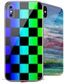 2 Decal style Skin Wraps set for Apple iPhone X and XS Rainbow Checkerboard