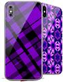 2 Decal style Skin Wraps set for Apple iPhone X and XS Purple Plaid