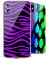 2 Decal style Skin Wraps set for Apple iPhone X and XS Purple Zebra