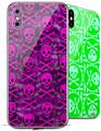 2 Decal style Skin Wraps set for Apple iPhone X and XS Pink Skull Bones