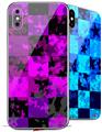 2 Decal style Skin Wraps set for Apple iPhone X and XS Purple Star Checkerboard