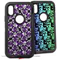 2x Decal style Skin Wrap Set compatible with Otterbox Defender iPhone X and Xs Case - Splatter Girly Skull Purple (CASE NOT INCLUDED)