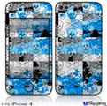 iPhone 4 Decal Style Vinyl Skin - Checker Skull Splatter Blue (DOES NOT fit newer iPhone 4S)