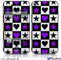 iPhone 4 Decal Style Vinyl Skin - Purple Hearts And Stars (DOES NOT fit newer iPhone 4S)