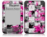 Checker Skull Splatter Pink - Decal Style Skin fits Amazon Kindle 3 Keyboard (with 6 inch display)