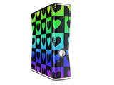 Love Heart Checkers Rainbow Decal Style Skin for XBOX 360 Slim Vertical