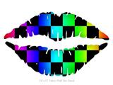 Rainbow Checkerboard - Kissing Lips Fabric Wall Skin Decal measures 24x15 inches