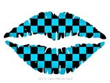 Checkers Blue - Kissing Lips Fabric Wall Skin Decal measures 24x15 inches