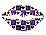 Purple Hearts And Stars - Kissing Lips Fabric Wall Skin Decal measures 24x15 inches