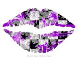 Purple Checker Skull Splatter - Kissing Lips Fabric Wall Skin Decal measures 24x15 inches