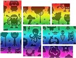 Cute Rainbow Monsters - 7 Piece Fabric Peel and Stick Wall Skin Art (50x38 inches)
