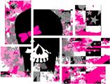 Scene Girl Skull - 7 Piece Fabric Peel and Stick Wall Skin Art (50x38 inches)