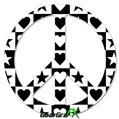 Hearts And Stars Black and White - Peace Sign Car Window Decal 6 x 6 inches