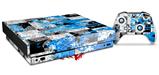 Skin Wrap for XBOX One X Console and Controller Checker Skull Splatter Blue