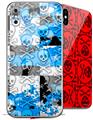 2 Decal style Skin Wraps set for Apple iPhone X and XS Checker Skull Splatter Blue