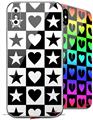 2 Decal style Skin Wraps set for Apple iPhone X and XS Hearts And Stars Black and White