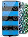 2 Decal style Skin Wraps set for Apple iPhone X and XS Skull Stripes Blue