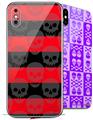 2 Decal style Skin Wraps set for Apple iPhone X and XS Skull Stripes Red