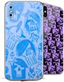 2 Decal style Skin Wraps set for Apple iPhone X and XS Skull Sketches Blue