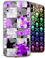 2 Decal style Skin Wraps set for Apple iPhone X and XS Purple Checker Skull Splatter