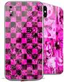 2 Decal style Skin Wraps set for Apple iPhone X and XS Pink Checkerboard Sketches