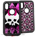 2x Decal style Skin Wrap Set compatible with Otterbox Defender iPhone X and Xs Case - Pink Diamond Skull (CASE NOT INCLUDED)
