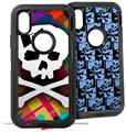 2x Decal style Skin Wrap Set compatible with Otterbox Defender iPhone X and Xs Case - Rainbow Plaid Skull (CASE NOT INCLUDED)
