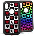 2x Decal style Skin Wrap Set compatible with Otterbox Defender iPhone X and Xs Case - Hearts and Stars Red (CASE NOT INCLUDED)