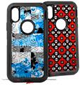 2x Decal style Skin Wrap Set compatible with Otterbox Defender iPhone X and Xs Case - Checker Skull Splatter Blue (CASE NOT INCLUDED)
