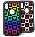 2x Decal style Skin Wrap Set compatible with Otterbox Defender iPhone X and Xs Case - Love Heart Checkers Rainbow (CASE NOT INCLUDED)