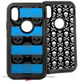 2x Decal style Skin Wrap Set compatible with Otterbox Defender iPhone X and Xs Case - Skull Stripes Blue (CASE NOT INCLUDED)
