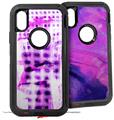 2x Decal style Skin Wrap Set compatible with Otterbox Defender iPhone X and Xs Case - Electro Graffiti Purple (CASE NOT INCLUDED)