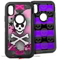 2x Decal style Skin Wrap Set compatible with Otterbox Defender iPhone X and Xs Case - Princess Skull Heart Pink (CASE NOT INCLUDED)