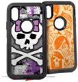 2x Decal style Skin Wrap Set compatible with Otterbox Defender iPhone X and Xs Case - Princess Skull Purple (CASE NOT INCLUDED)