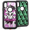 2x Decal style Skin Wrap Set compatible with Otterbox Defender iPhone X and Xs Case - Cartoon Skull Pink (CASE NOT INCLUDED)