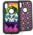 2x Decal style Skin Wrap Set compatible with Otterbox Defender iPhone X and Xs Case - Cartoon Skull Rainbow (CASE NOT INCLUDED)