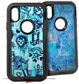 2x Decal style Skin Wrap Set compatible with Otterbox Defender iPhone X and Xs Case - Scene Kid Sketches Blue (CASE NOT INCLUDED)