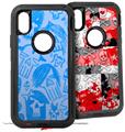 2x Decal style Skin Wrap Set compatible with Otterbox Defender iPhone X and Xs Case - Skull Sketches Blue (CASE NOT INCLUDED)