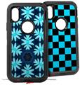 2x Decal style Skin Wrap Set compatible with Otterbox Defender iPhone X and Xs Case - Abstract Floral Blue (CASE NOT INCLUDED)